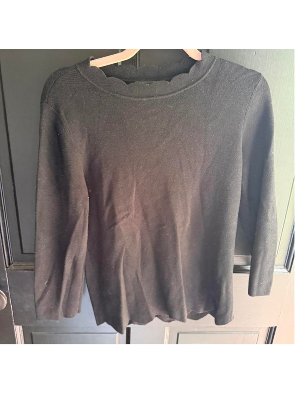 Halogen black sweater with scalloped neckline, size M